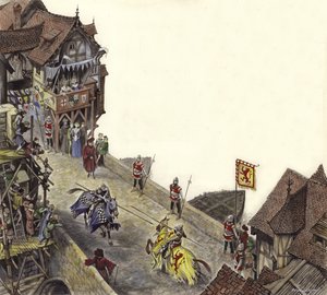 Justa en el Puente de Londres Antiguo el 23 de abril de 1390