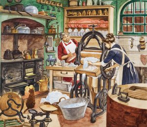 Cocina del siglo XIX (gouache sobre papel)