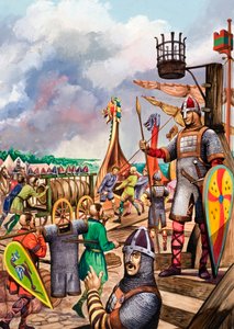 Normandos preparándose para la invasión de Inglaterra en 1066