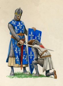 El príncipe Ricardo, el futuro Ricardo Corazón de León, siendo armado caballero por el rey Luis de Francia