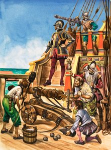 La llegada de los cañones. La tripulación del cañón en un barco isabelino de Peter Jackson
