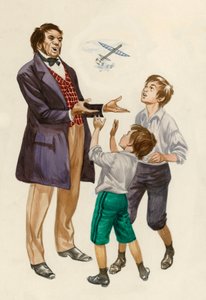Los hermanos Wright de niños, con un avión de juguete dado por su padre de Peter Jackson