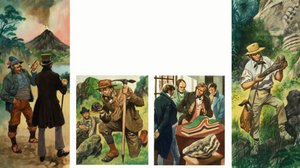 Secuencia no identificada de ilustraciones que representan exploración geológica