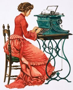 Secretaria victoriana escribiendo a máquina