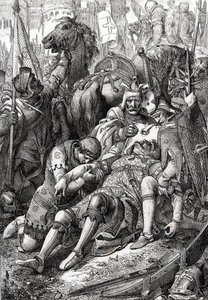 El rey Guillermo el Conquistador es herido por su hijo Roberto II de Normandía dit Courteheuse (1051-1134) en la fortaleza de Gerberoy de Peter Johann Nepomuck Geiger