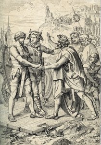 Desembarco de Hengest y Horsa, figuras de la leyenda anglosajona, que registra a los dos como los hermanos germánicos que dirigieron los ejércitos anglos, sajones y jutos que conquistaron los primeros territorios de Gran Bretaña en el siglo V Pen extraído 
