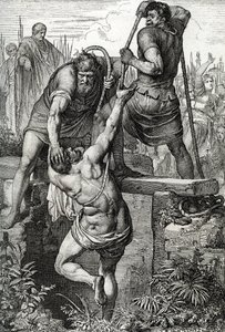 El emperador bizantino Zenón (425-491), de regreso a Constantinopla, hizo encerrar al usurpador Flavio Basilisco (Basilisco) con su familia, 477 (muerto de Basilisco encerrado en una cisterna seca, para morir expuesto, por el emperador romano Zenón, 477) D de Peter Johann Nepomuck Geiger
