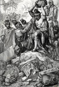 La bolsa de Roma (Italia), en 410, tomada de la ciudad y saqueada por los visigodos dirigidos por Alarico (370-410) (Saqueo de Roma por los visigodos dirigidos por Alarico I en 410, durante el reinado del emperador Honorio) Dibujo a pluma extraído de "Hist de Peter Johann Nepomuck Geiger