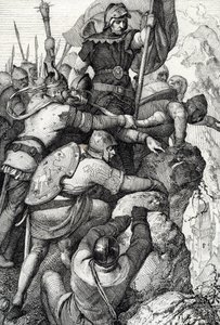 Las tropas de Otón I de Baviera (1117-1183) cerca de Verona en Italia 1155 (Otto I, Duque de Baviera y su ejército cerca de Verona, Italia 1155) Dibujo a pluma de "Historische Memorabilian des In-und Auslandes" (Recuerdos históricos) de Anton Ziegler de Peter Johann Nepomuck Geiger