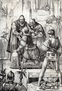 Guerra de los Noventa Años (o revuelta de los Países Bajos) (1568-1648): la decolación de Lamoral, conde de Egmont, príncipe de Gavre (1522-1568), político neerlandés - Fue condenado en el marco del Consejo de los Problemas (o Consejo de la Sangre) estable de Peter Johann Nepomuck Geiger