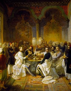 Maximiliano de Habsburgo y su hermano Carlo Ludovico invitados a un banquete ofrecido en Esmirna por Halim Pasha