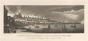 Vista de parte de Londres tal como apareció en el Gran Incendio de 1666 de Peter Mazell