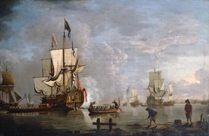 The Morning Gun: HMS Peregrine frente a Rochester (óleo sobre lienzo)
