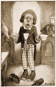 Soy un hombre pobre, su Majestad, comenzó el Sombrerero, con voz temblorosa, ilustración para Las aventuras de Alicia en el país de las maravillas de Lewis Carroll, 1901 de Peter Newell