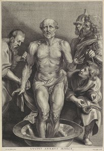 La muerte de Séneca, grabado por Alexander Voet II