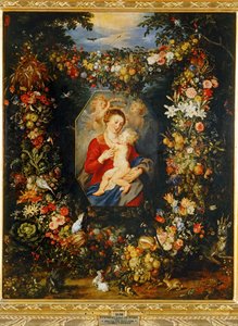 María Virgen y el Niño con corona de flores y frutos ... de Peter Paul & Brueghel Jan (1601 78) Rubens
