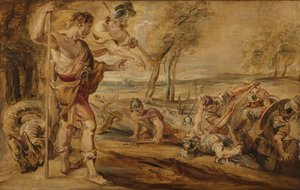 Cadmo, guiado por Minerva, observa la lucha de los espartanos de Peter Paul Rubens (after)