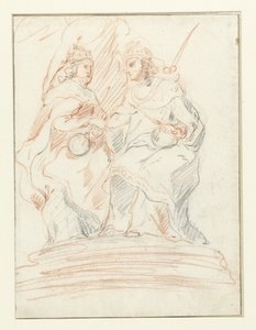 Un rey y una reina en un trono, detrás de ellos está Fama
Cristo y María de Peter Paul Rubens (possibly)