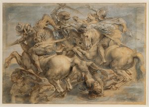 Batalla de Anghiari (tinta marrón, piedra negra, pincel, pluma, realzado con aguada y blanco de plomo) de Peter Paul Rubens