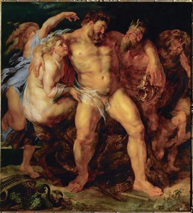 Hércules, borracho, conducido por una ninfa y un sátiro, c.1612-14 (pintura sobre madera de roble) de Peter Paul Rubens