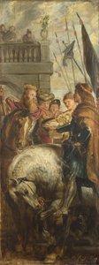 Reyes Clothar y Dagoberto disputan con un heraldo del emperador Mauricio. Boceto para el retablo mayor, San Bavón, Gante, 1611 de Peter Paul Rubens