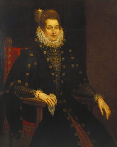 Retrato de una dama sentada de tres cuartos de longitud en un vestido negro con una gorguera de Peter Paul Rubens