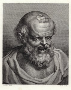 Retrato del antiguo filósofo griego Demócrito (grabado a puntos) de Peter Paul Rubens