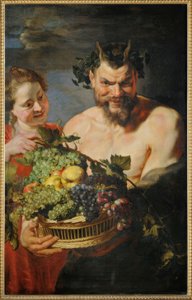 Sátiro y niña con cesta de frutas de Peter Paul Rubens