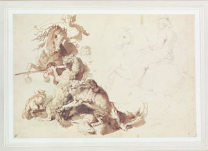 Sketch for a Wolf Hunt (lápiz con acuarela sobre papel)