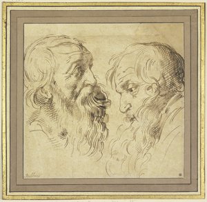 Hoja de estudio: Dos cabezas con barba de perfil, una hacia la derecha y otra hacia la izquierda de Peter Paul Rubens