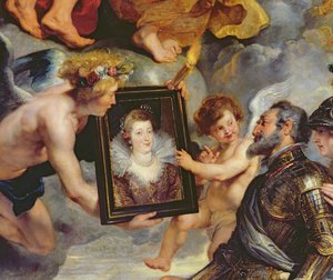 El Ciclo de los Medici: Enrique IV (1553-1610) Recibiendo el Retrato de María de Medici (1573-1642) 1621-25 (detalle) de Peter Paul Rubens