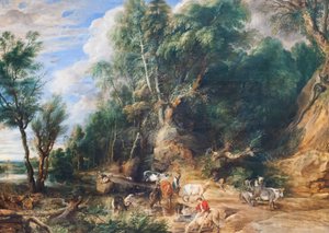 El abrevadero, c.1615-22 (óleo sobre roble) de Peter Paul Rubens