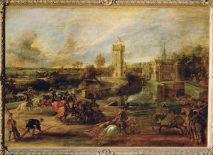 Torneo cerca del foso del castillo de Steen (pintura sobre madera) de Peter Paul Rubens