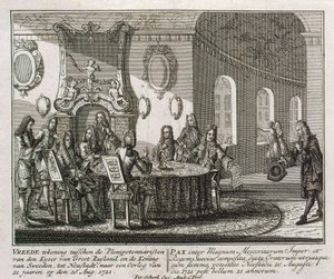 Conclusión del Tratado de Paz de Nystad el 20 de agosto de 1721 de Peter Schenk the Younger