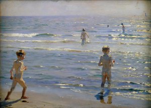Niños bañándose. Luz del sol. Skagen