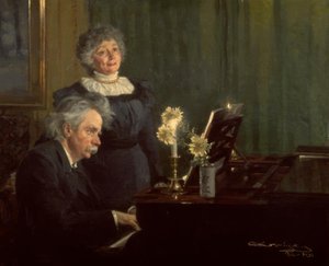 Edvard Grieg acompaña a su esposa al piano de Peder Severin Krøyer