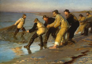 Pescadores tirando redes en la playa de Skagen de Peder Severin Krøyer