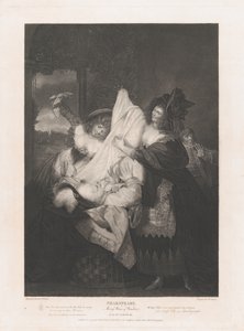 Falstaff en la canasta de ropa Shakespeare, Las alegres comadres de Wi..., primera publicación 1793, reeditado 1852 de Peter Simon