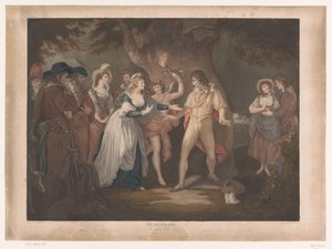 Rosalind verrast Orlando en het bos Shakespeare. Como te gusta (título en el objeto) de Peter Simon