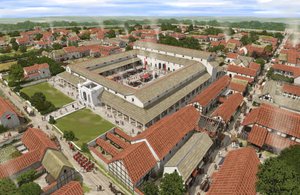 El foro en Silchester desde el noroeste, siglo IV, c1990-2010 de Peter Urmston