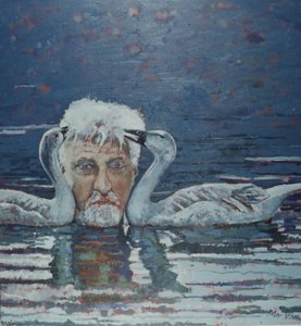 Conrad Lorenz con Goslings, 2000 (óleo sobre lienzo)