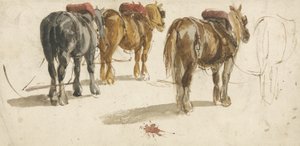 Tres Caballos de Tiro en Traza, Vista Trasera de Peter de (attr.) Wint