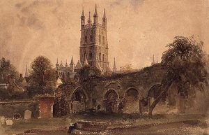 Catedral de Gloucester con las ruinas de la iglesia de Santa Catalina, c.1840 de Peter de Wint