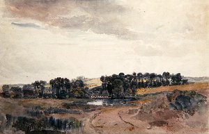 Paisaje con árboles y ganado junto a un estanque de Peter de Wint