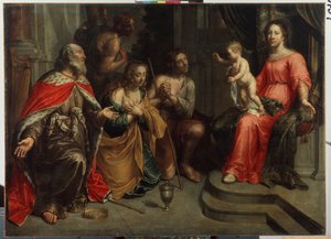 ""Los pecadores ante la Virgen"" (Los pecadores ante la Virgen) Pintura de Peeter (Peter) van Lint (1609-1690) Museo estatal al aire libre del siglo XVII Palacio Gatchina, San Petersburgo