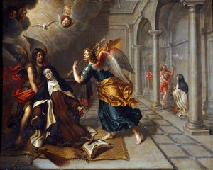 Santa Teresa de Ávila (del Niño Jesús) (1515-1582) se encuentra con el ángel que le atraviesa el corazón con su dardo dorado