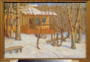 La escarcha y el sol. Pintura de Pyotr Ivanovich Petrovichev (Pyotr Petrovitchev) (1874-1947), óleo sobre lienzo de Petr Ivanovic Petrovichev