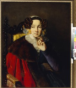 Retrato de M.I. Zhadimirovskaya (?). Pintura de Pyotr Vasilyevich Basin (1793-1877), óleo sobre lienzo. arte ruso de Petr Vasilievich Basin