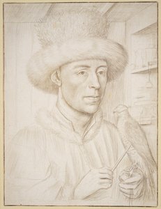 El halconero, c.1445-50 (punta de plata con tinta marrón sobre papel) de Petrus Christus