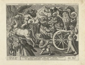 Entrenador con los siete pecados capitales Effigie des sept peches mortars (título sobre objeto) de Petrus Cool
